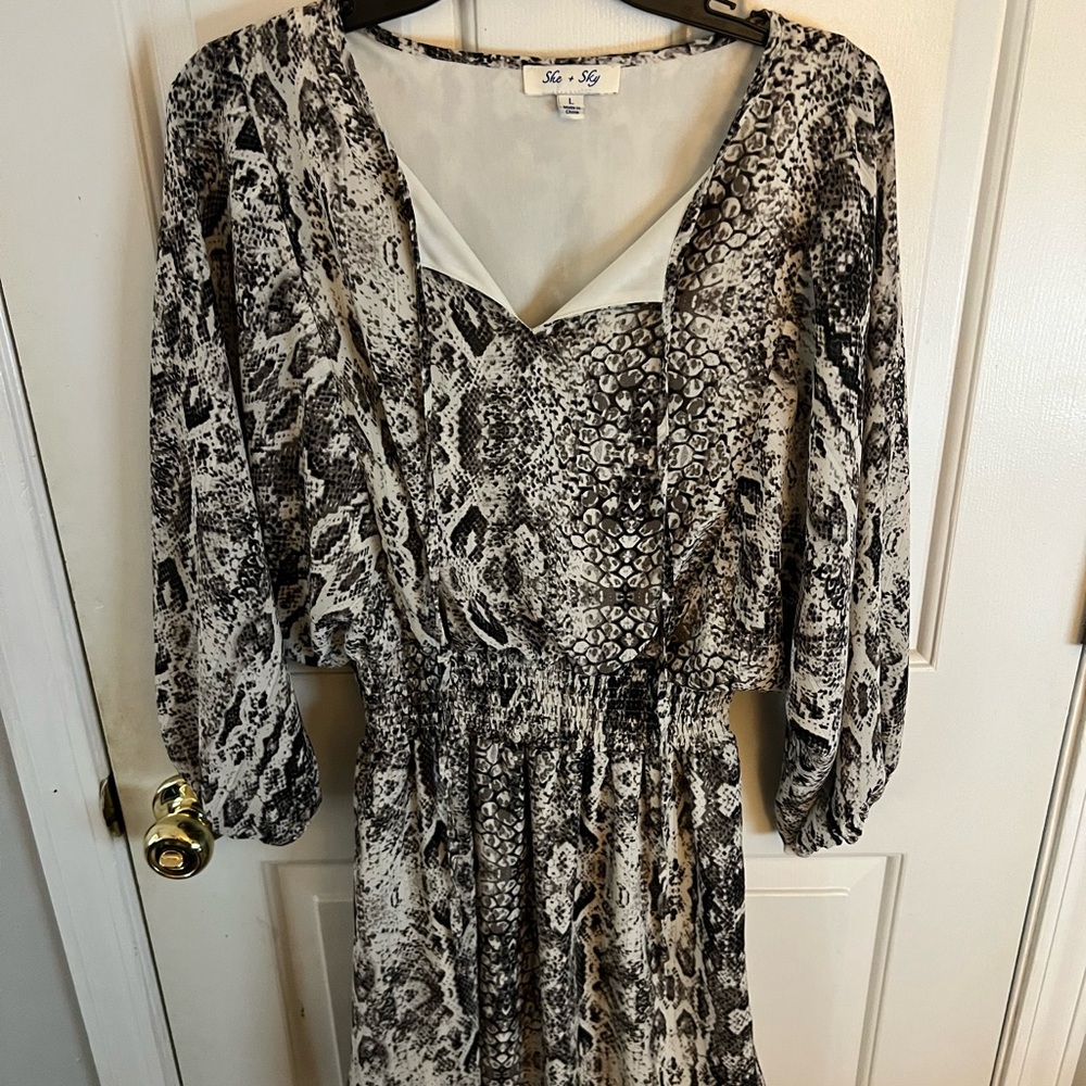 She + Sky Long Sleeve Snake Print Dress